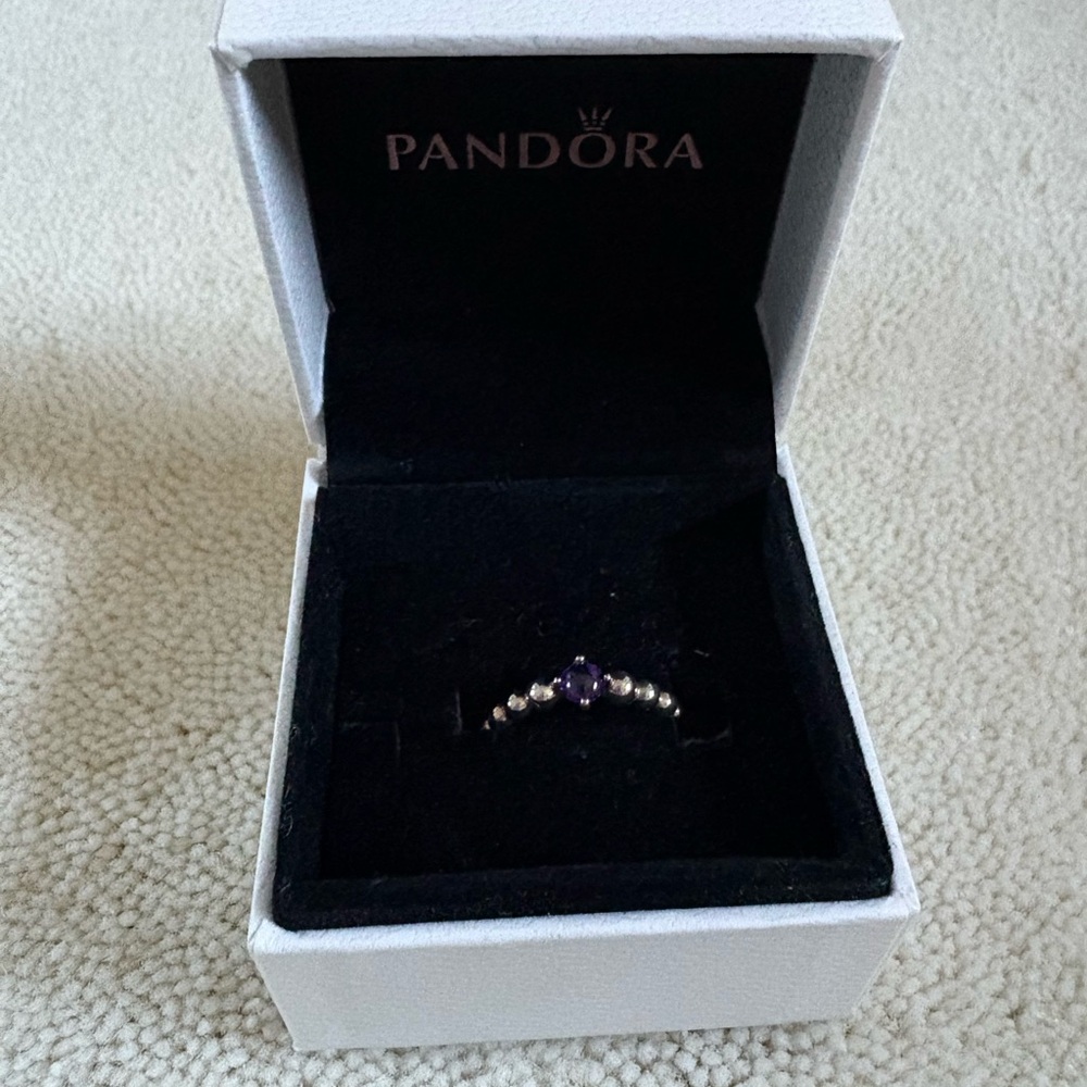 Pandora Silver Ring with Amethyst Gem